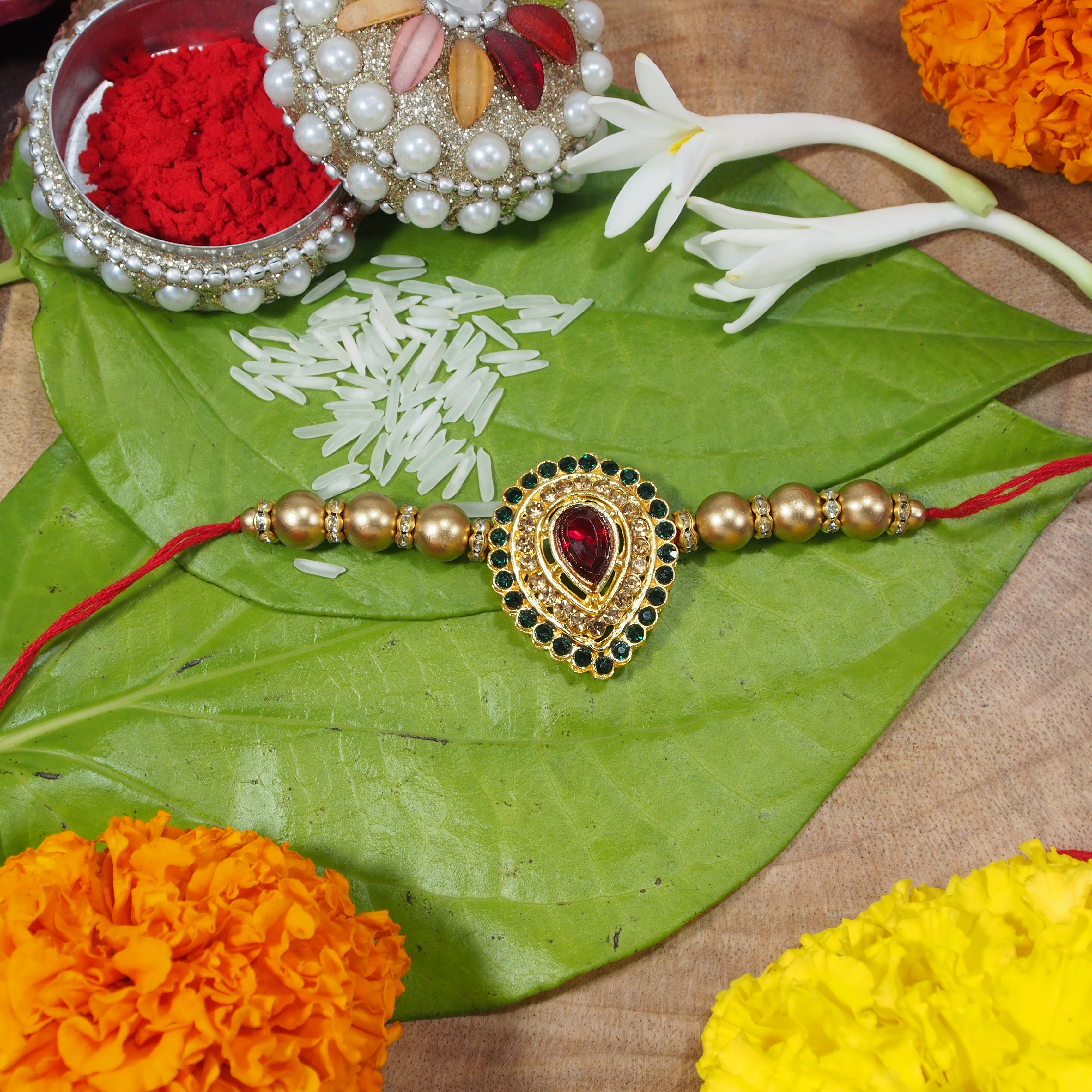 Gold Plated Stone Studded Rakhi for Men