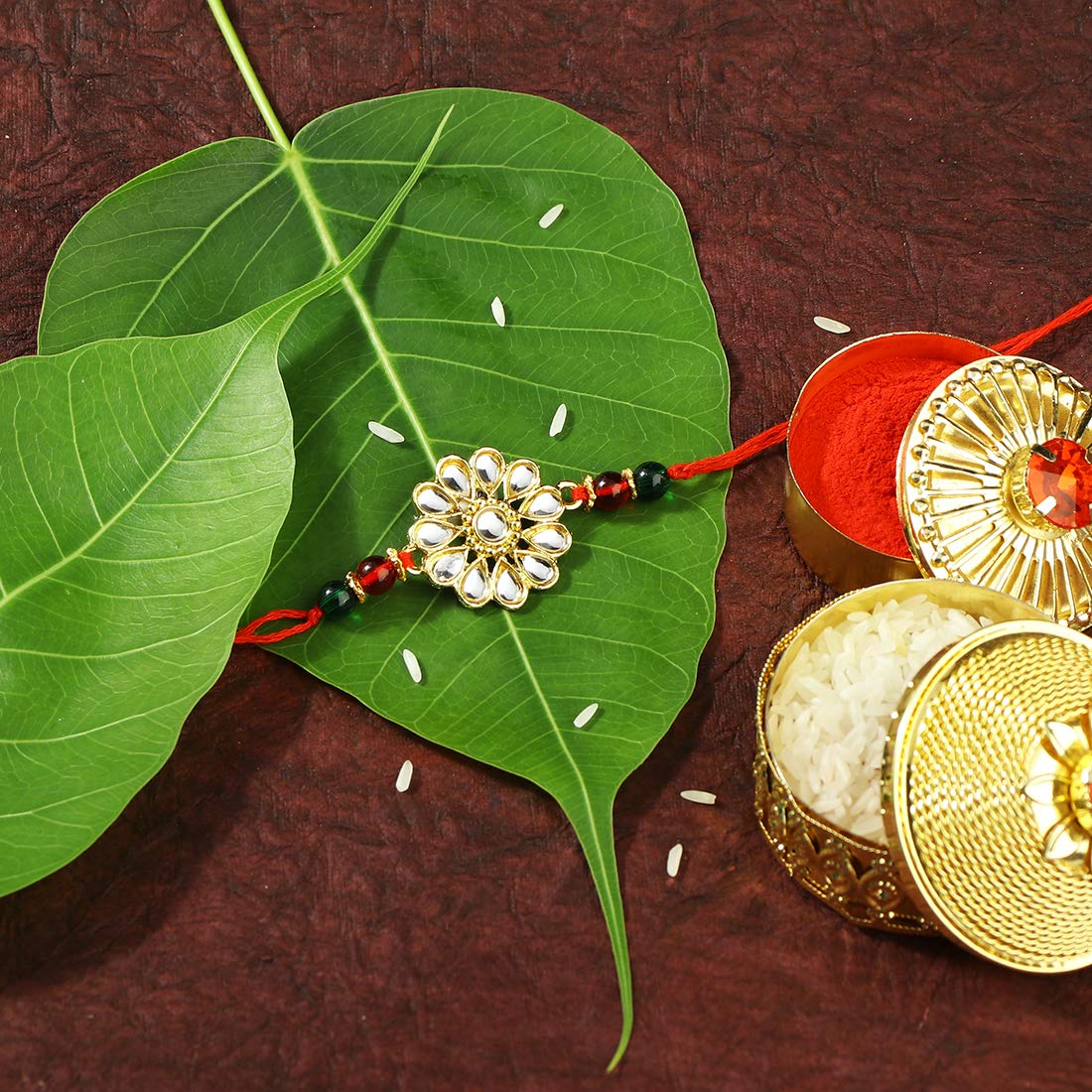 Gold Plated Kundan And Pearl Combo Pack of 2 Rakhi for Beloved Brother (R635-31)
