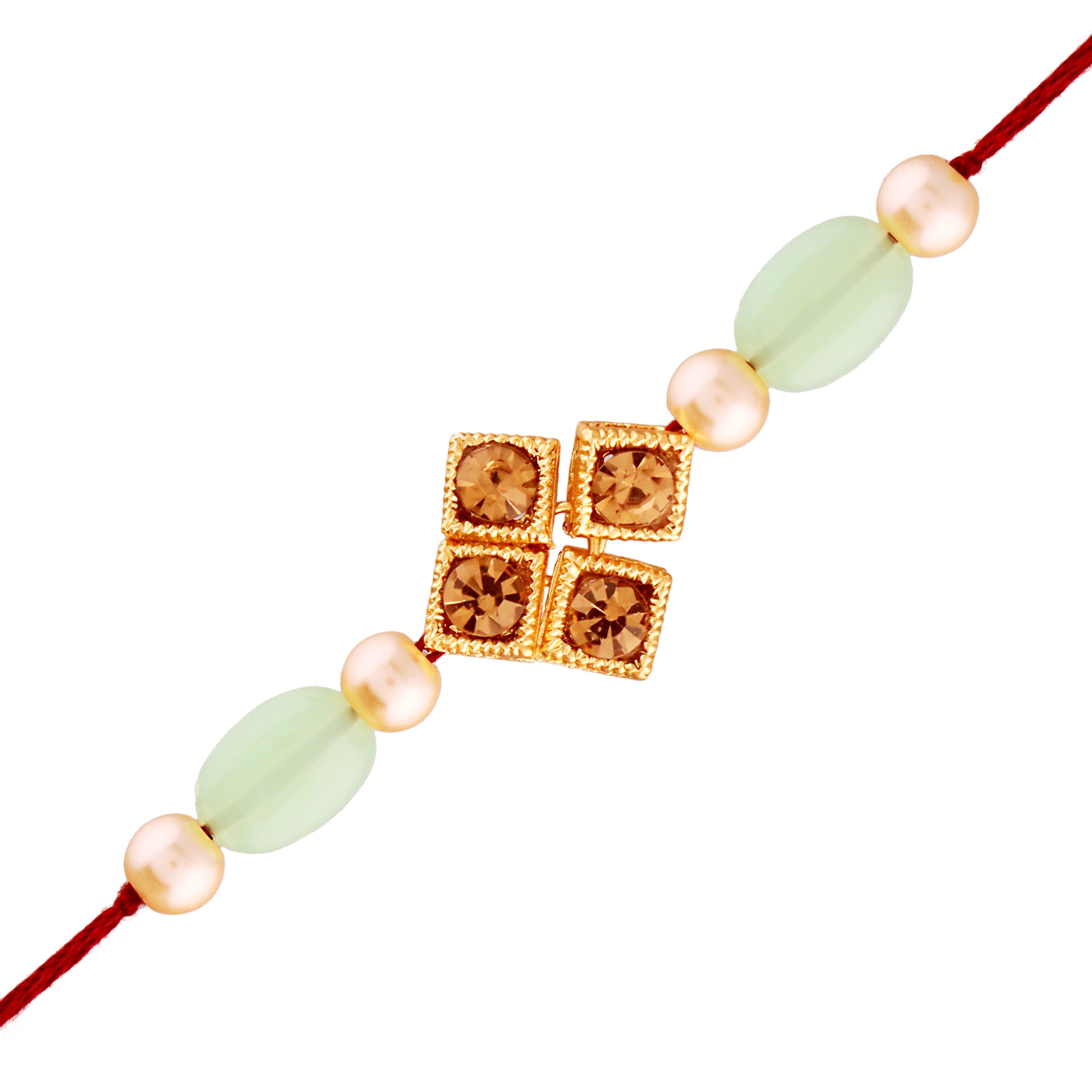 Gold Plated Designer Stone Studded Pearl Rakhi For Men/Boys (R859)