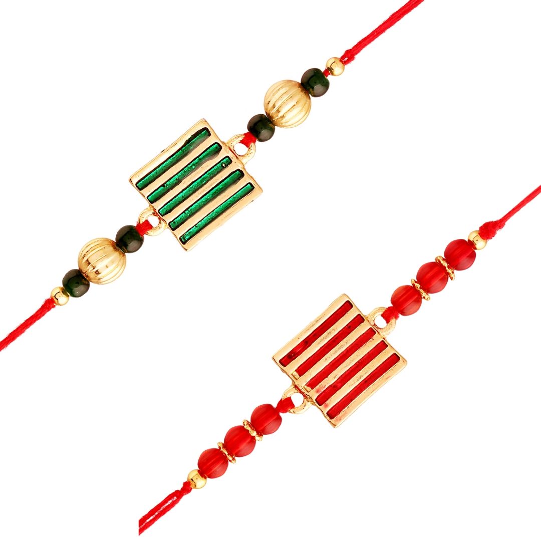 Gold Plated Designer Beads Combo Pack of 2 Rakhi for Beloved Brother (R936-34)