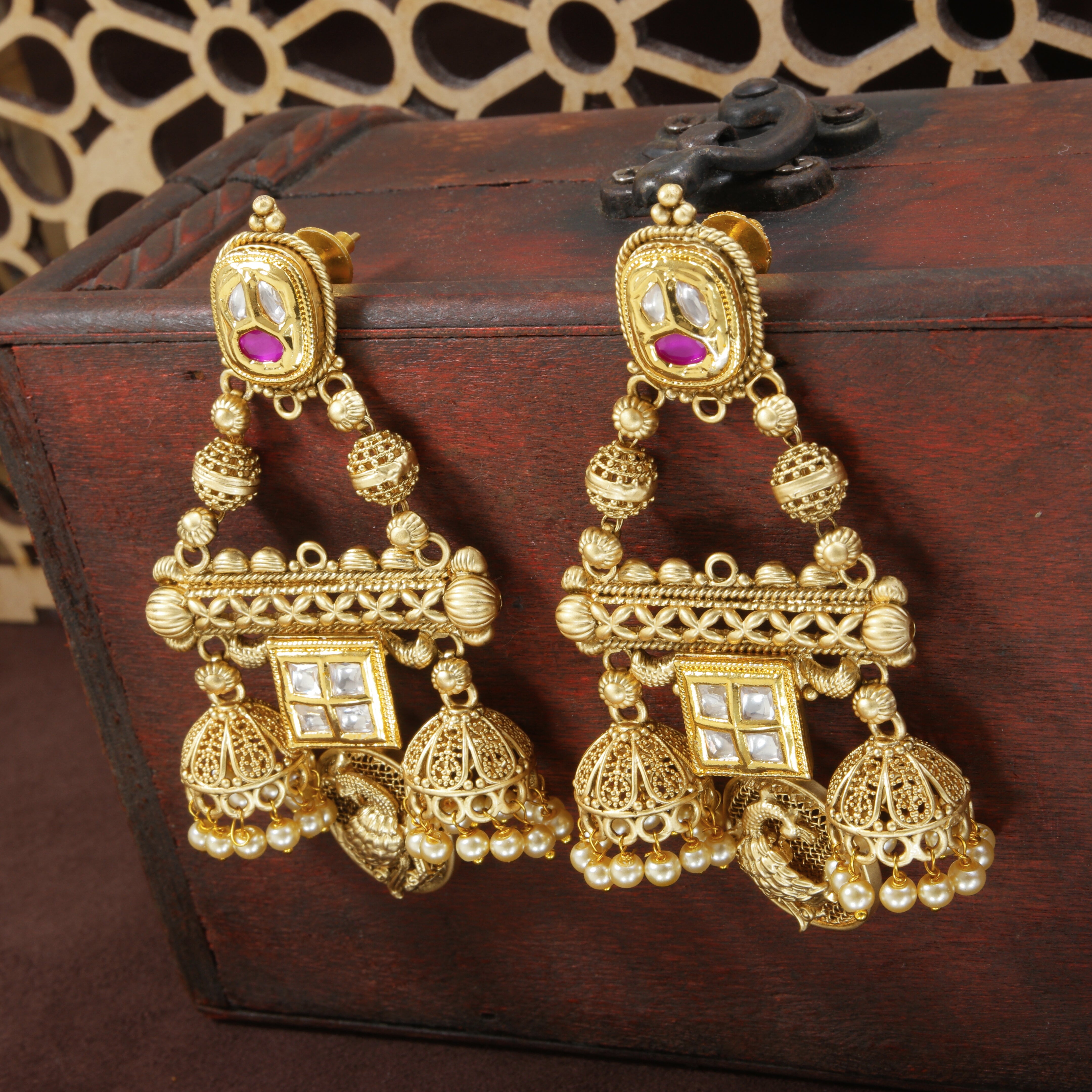 gold plated , traditional , kundan , pearls earring