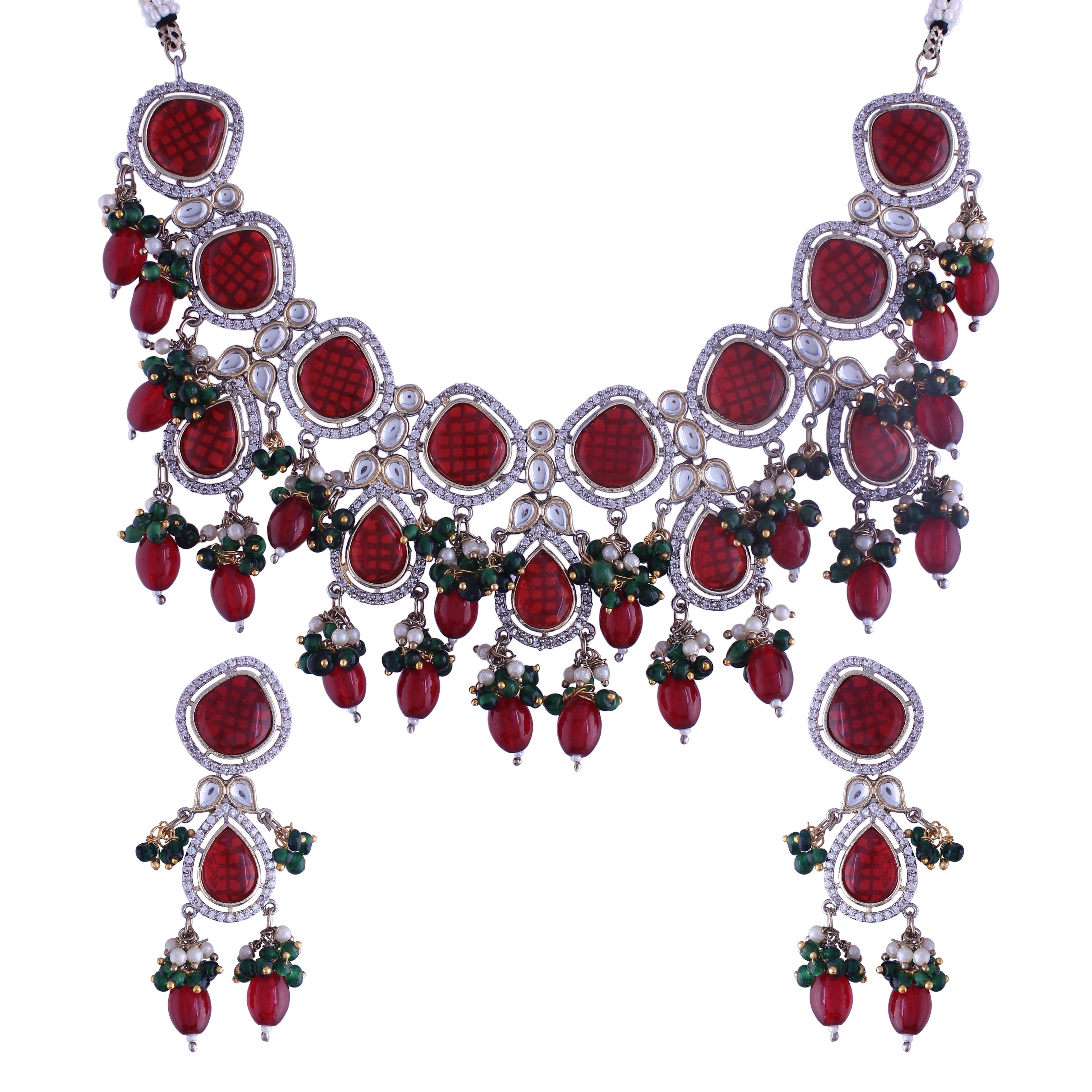 Ishika Red Polki Kundan Neckpiece