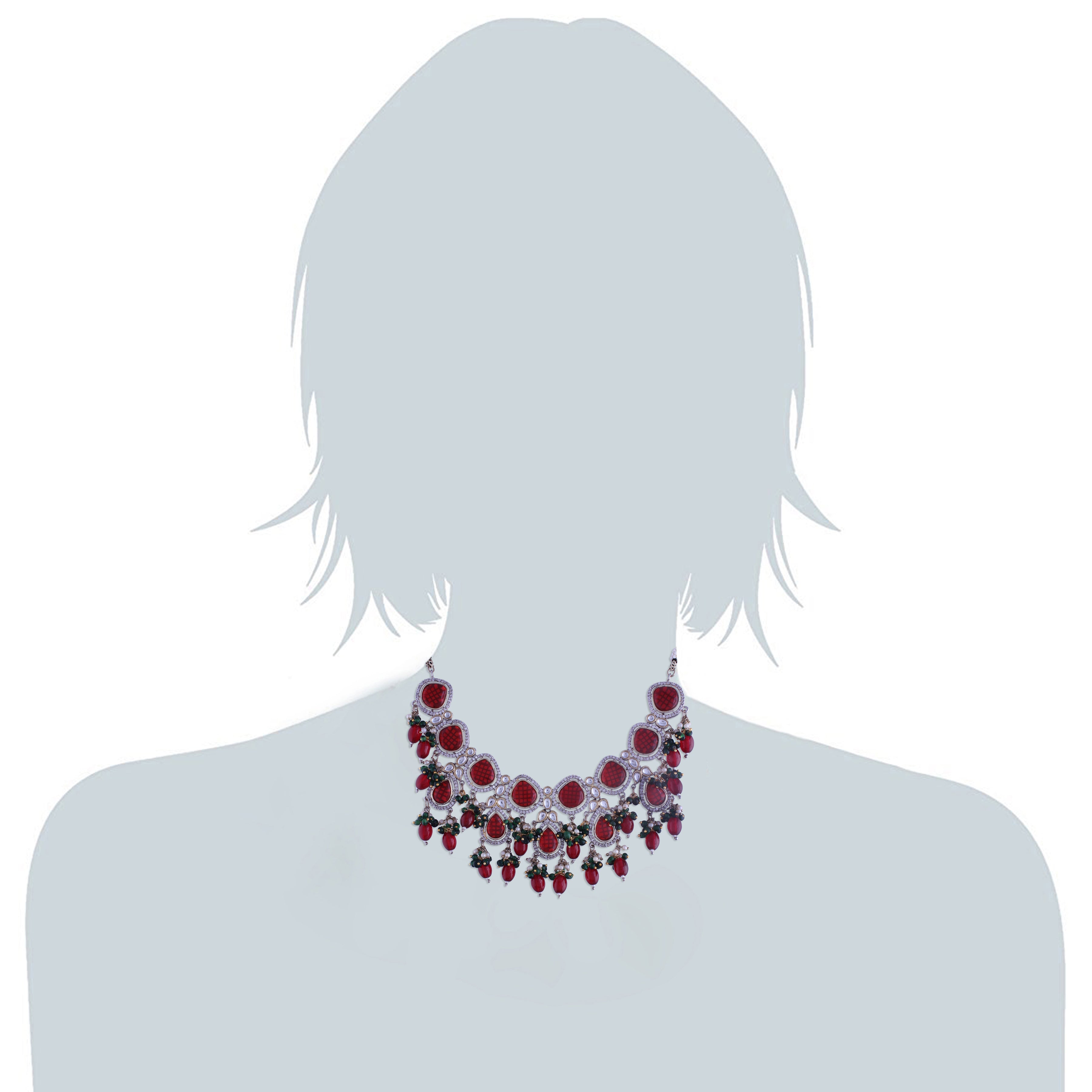 Ishika Red Polki Kundan Neckpiece