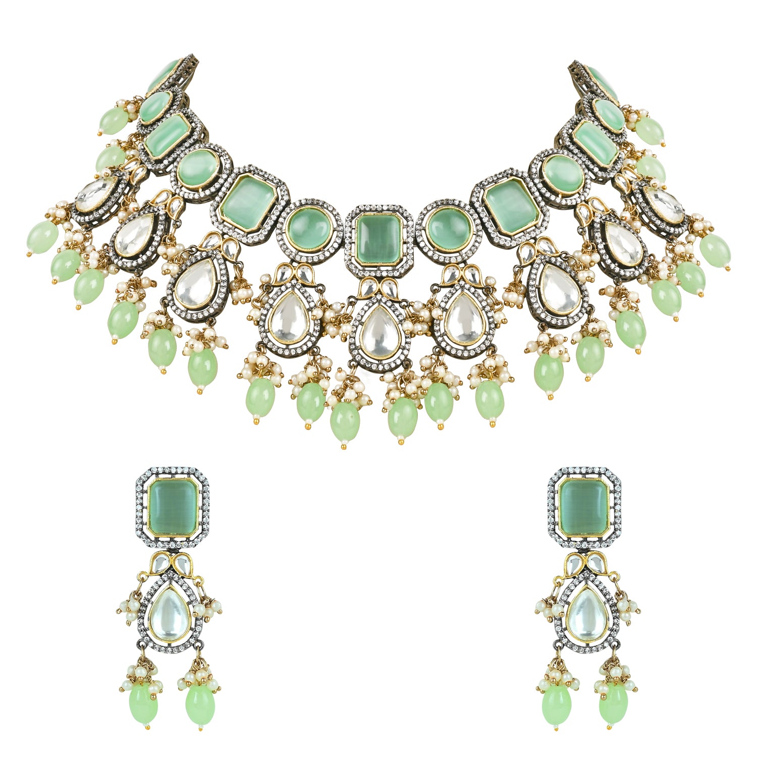 Zareen Mint Polki Kundan NeckPiece