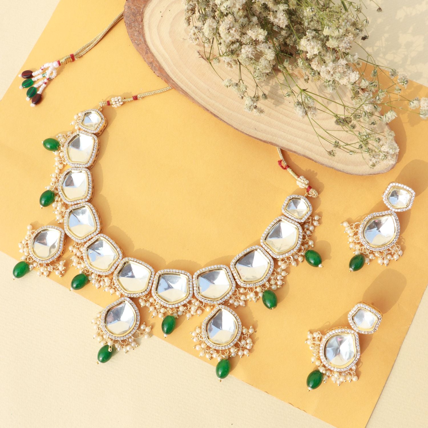 ERUM Green Polki Necklace Sets