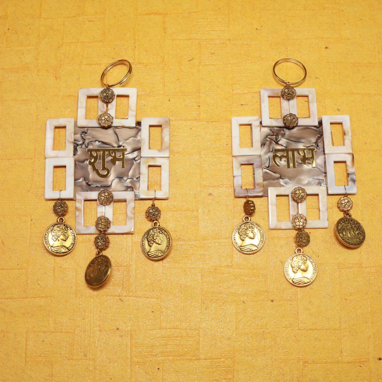 Festive Floral Shubh Labh Wall Hanging - Set Of 2