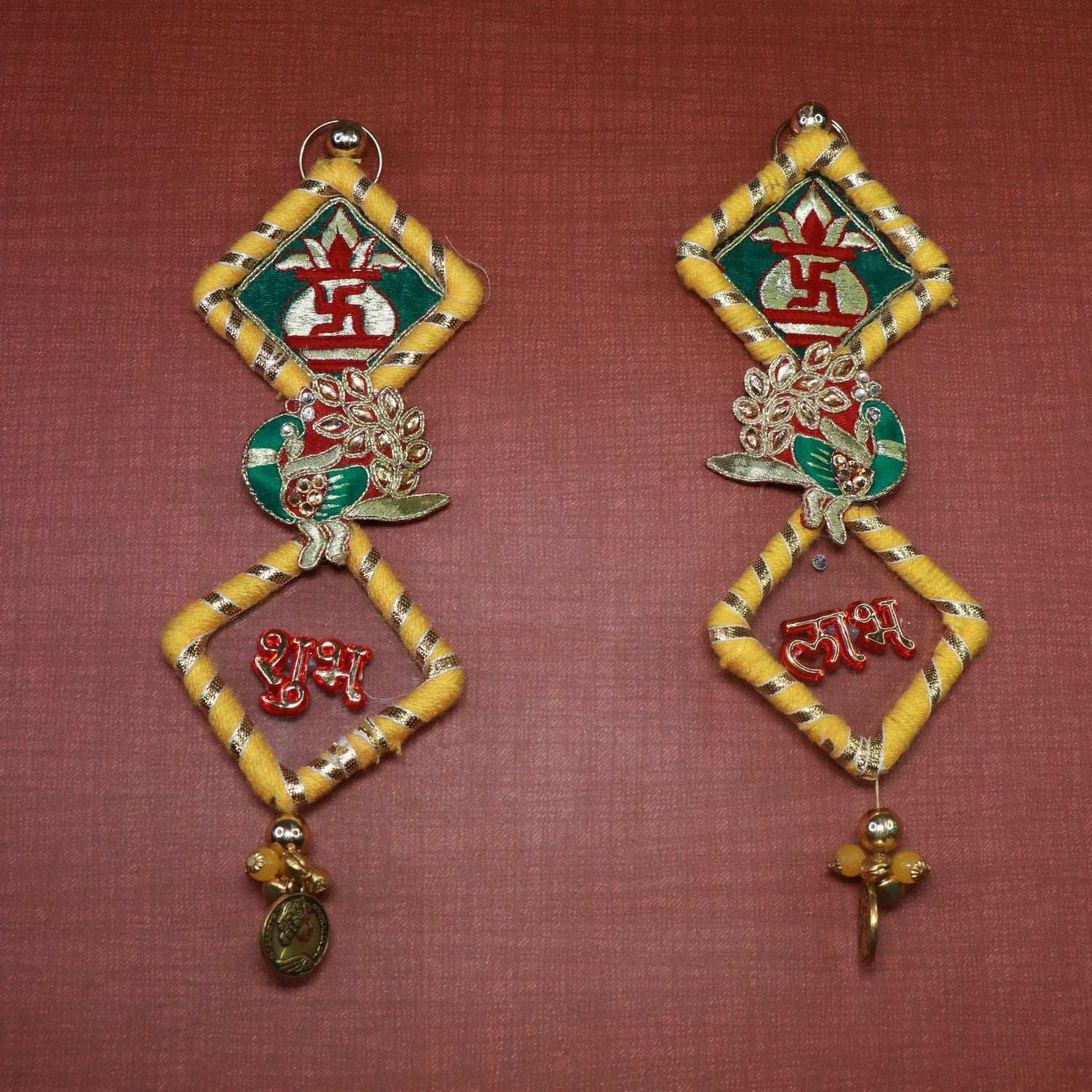 Antique Swastik Shubh Labh Wall Hanging - Set Of 2