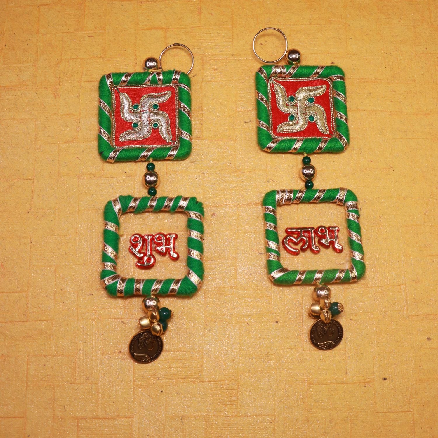 Antique Swastik Shubh Labh Wall Hanging - Set Of 2
