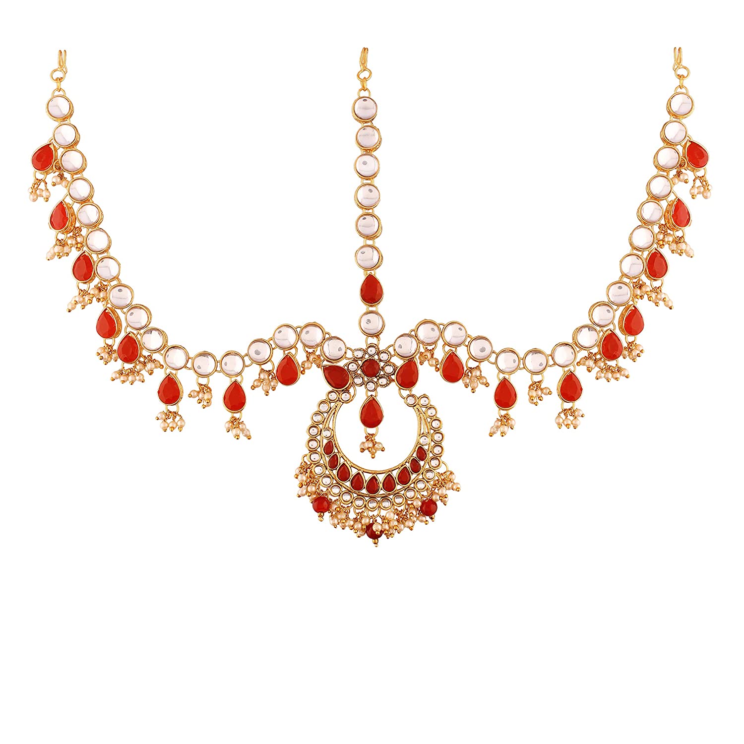 kundan , stones studed , pearls maangtikka