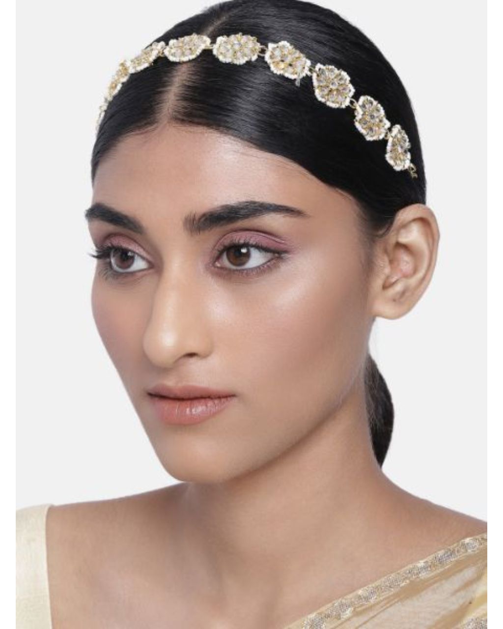 Floral Kundan Pearl Studded Rajasthani Sheeshphool/Mathapatti