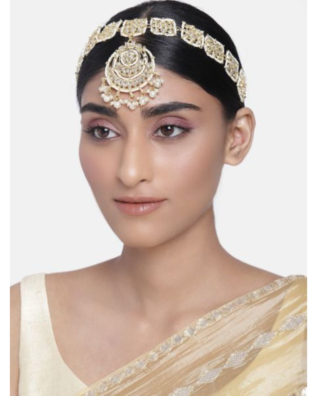 Floral Kundan Pearl Studded Rajasthani Sheeshphool/Mathapatti