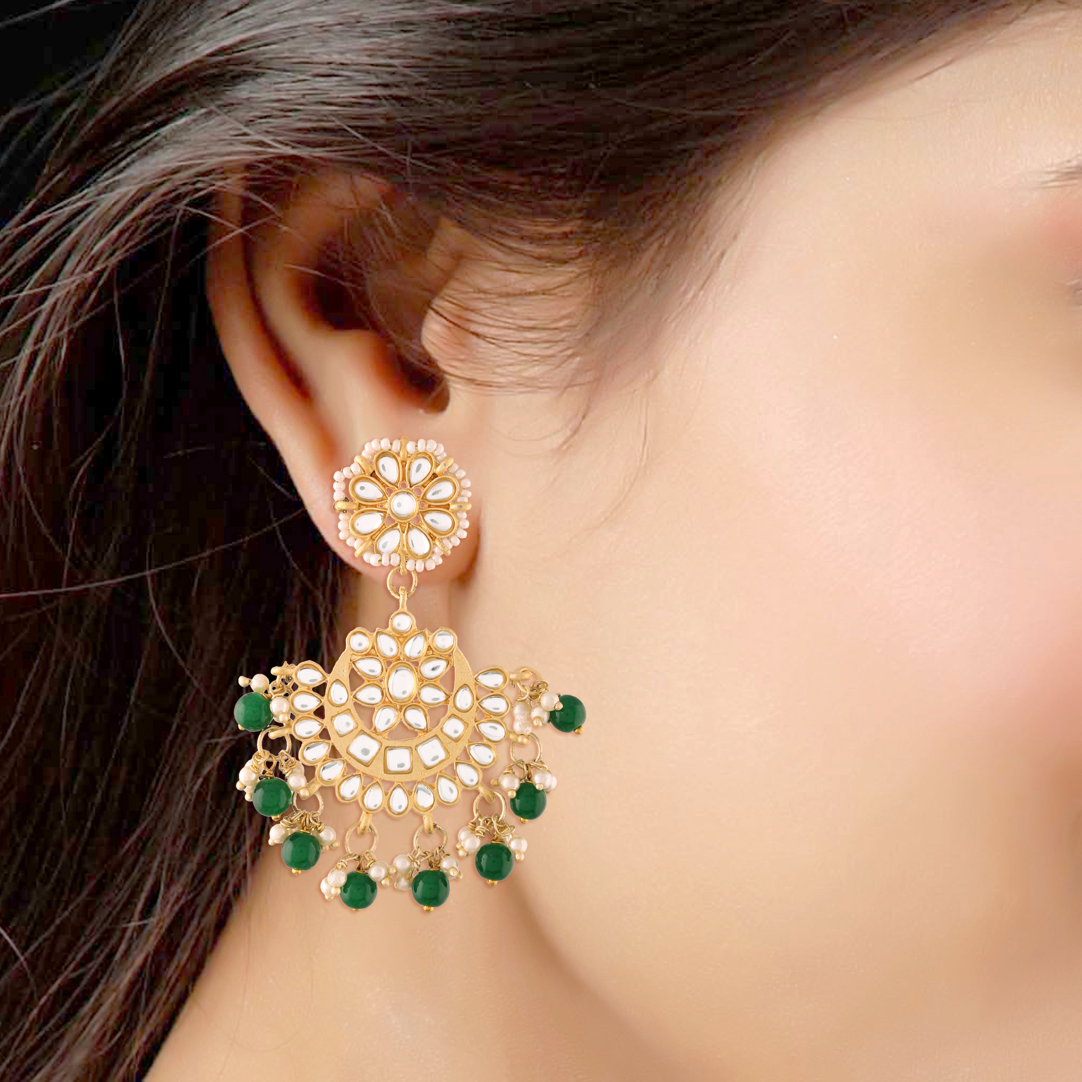 Shyama Green MaangTikka Earrings Set
