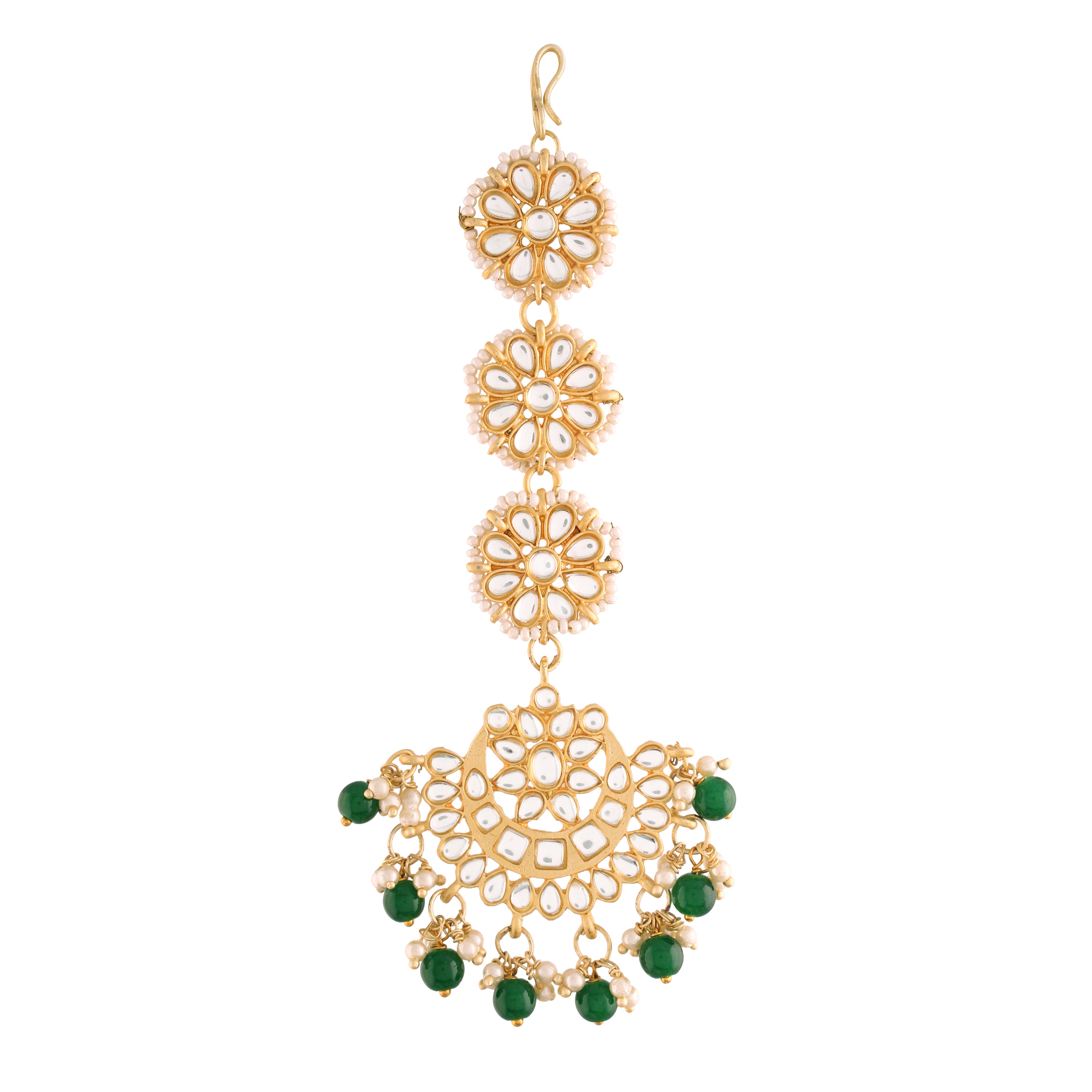 Shyama Green MaangTikka Earrings Set