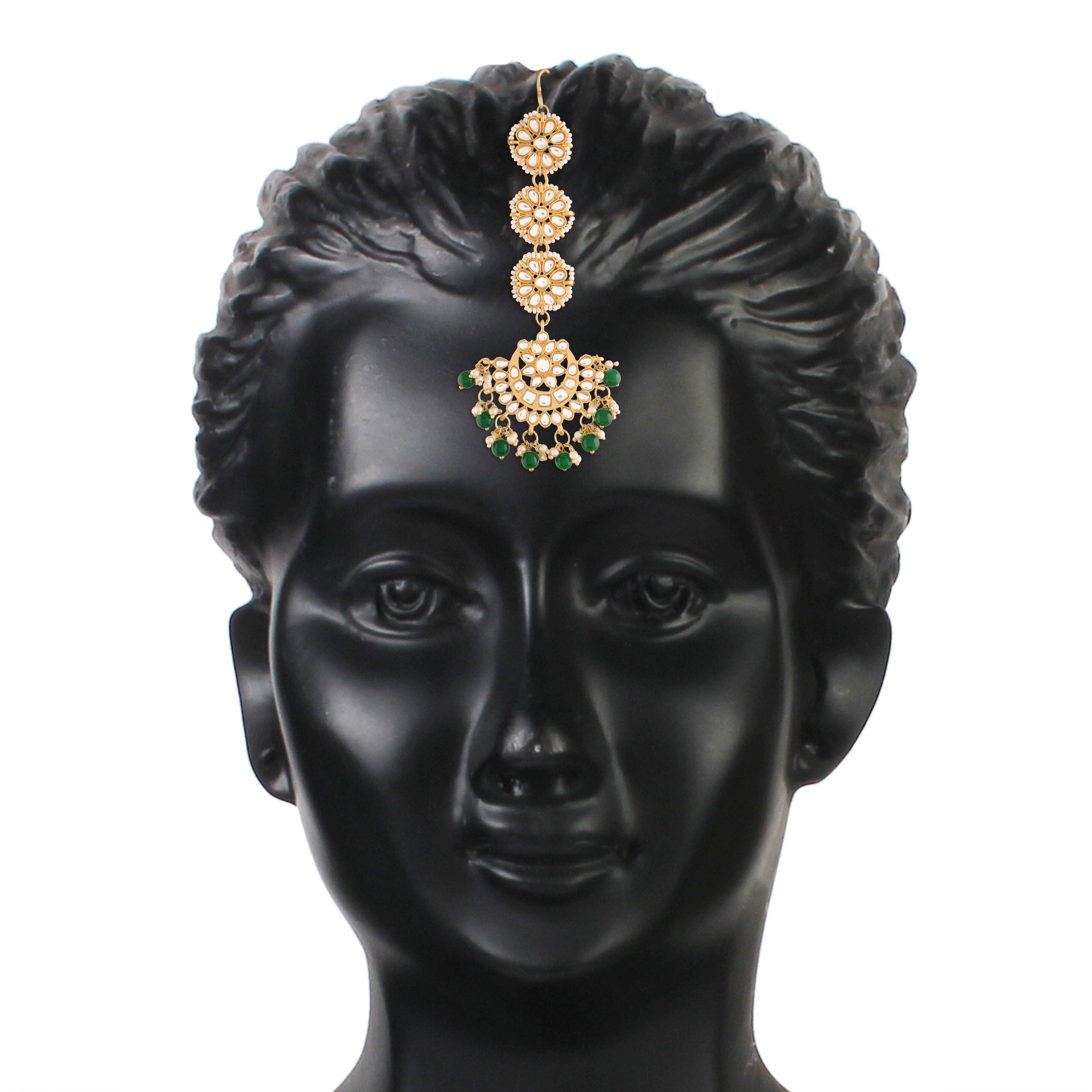 Shyama Green MaangTikka Earrings Set