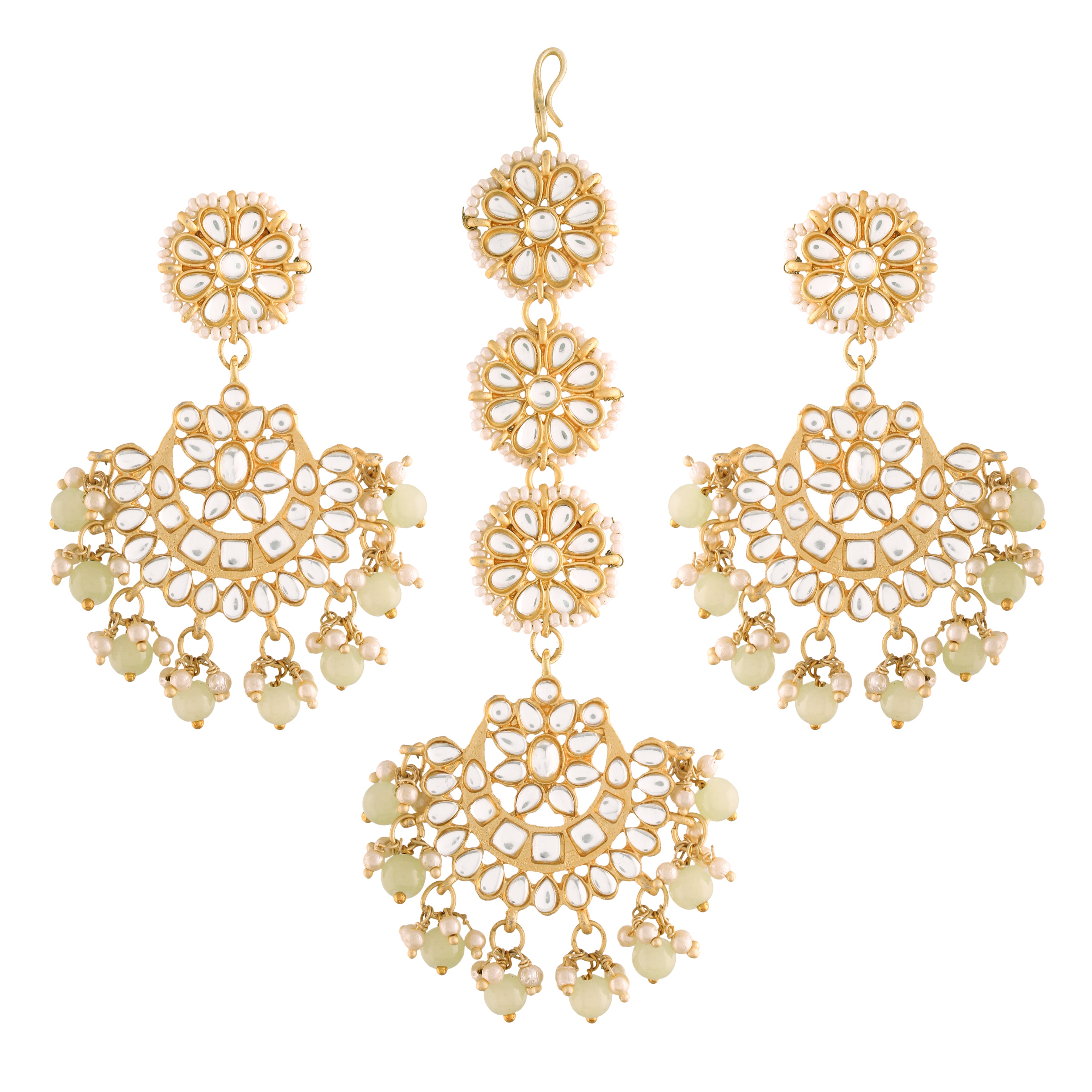 Shyama Mint MaangTikka Earrings Set