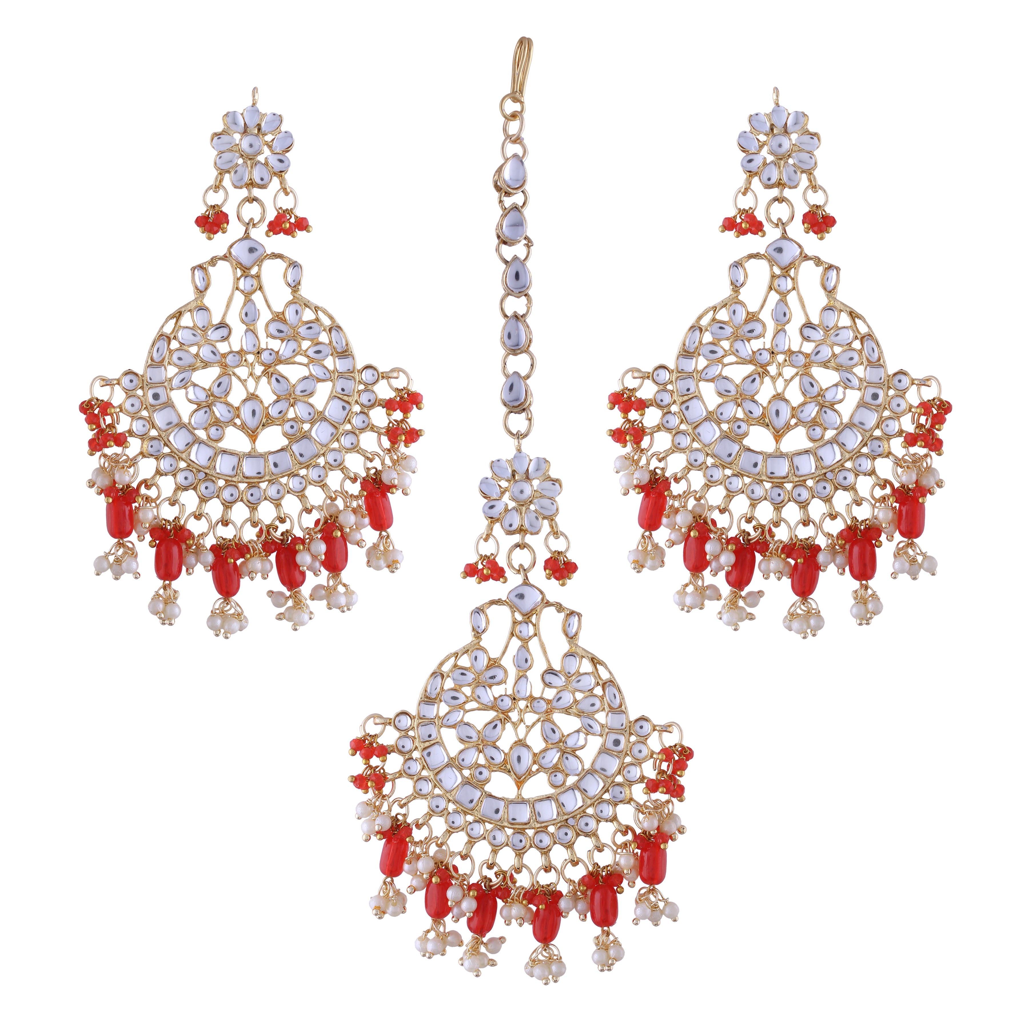 kundan, pearls , chandbali tikka earring
