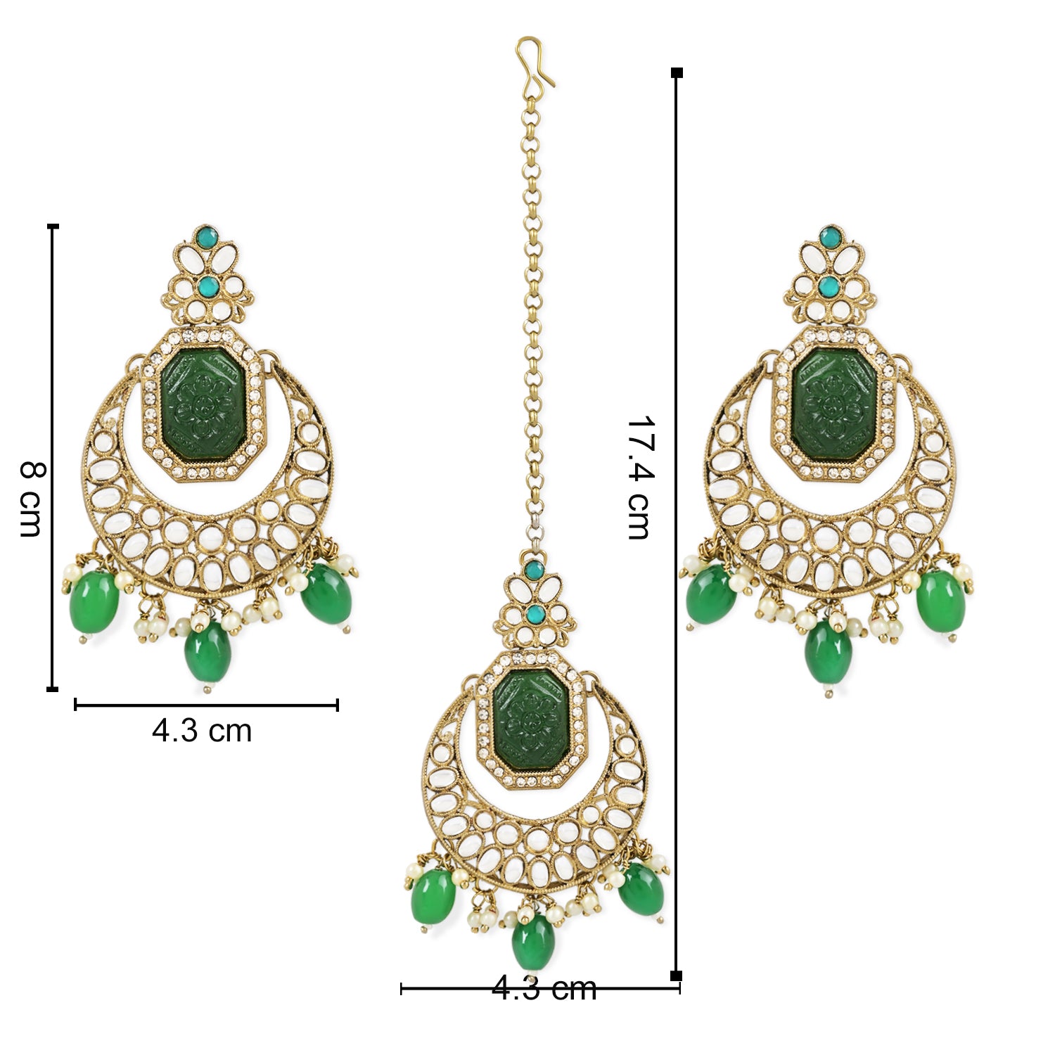 Ayra Green Maangtikka Earring Set