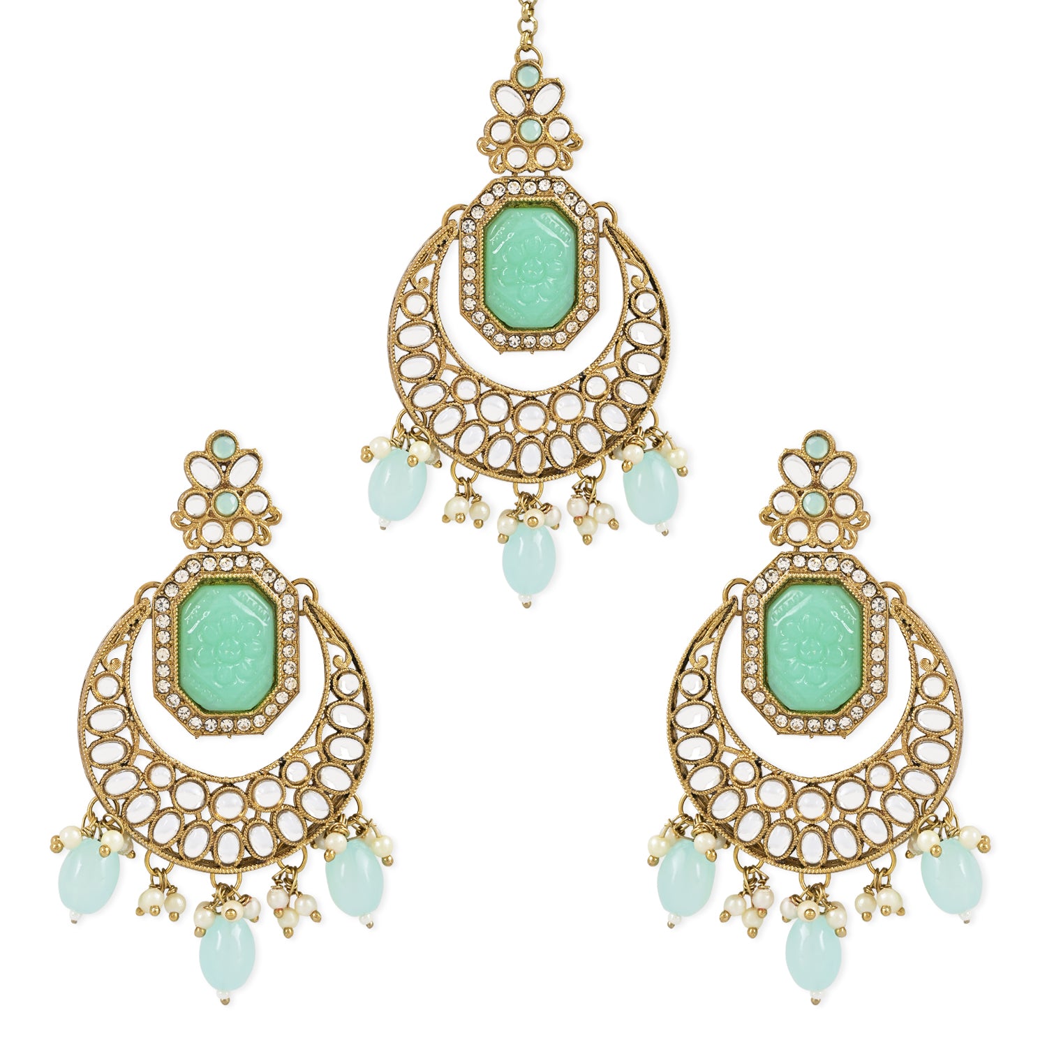 Ayra Turquoise Maangtikka Earring Set
