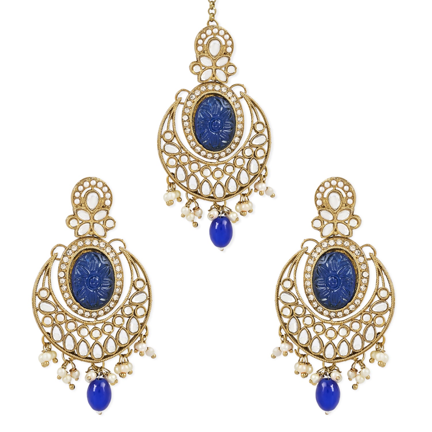 Rushvi Blue Maangtikka Earring Set