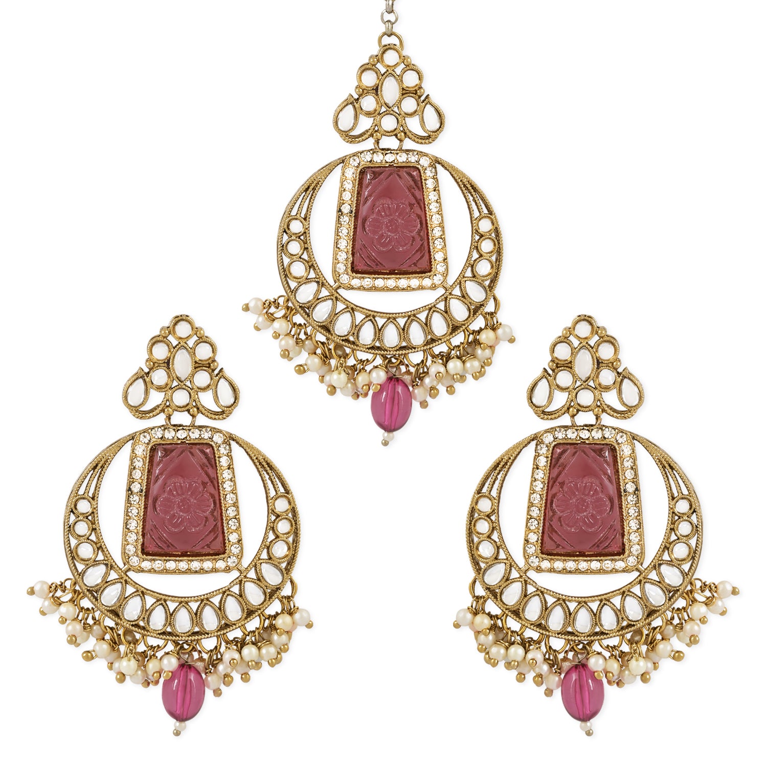 Vrishaa Purple Maangtikka Earring Set