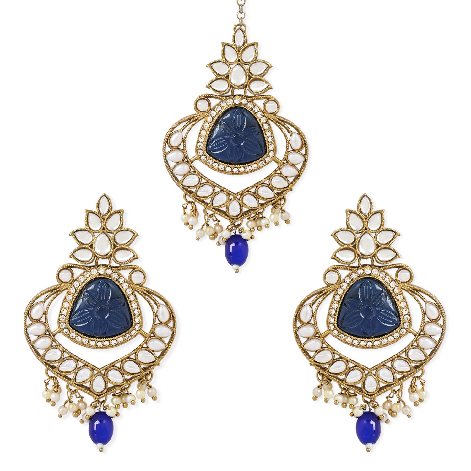 Nakshi Blue Maangtikka Earring Set