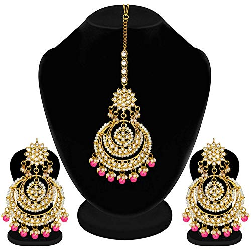 Meesha Pink Maangtikka Earring Set