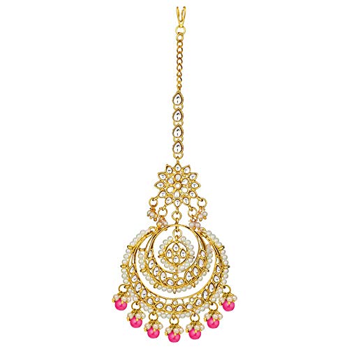 Meesha Pink Maangtikka Earring Set