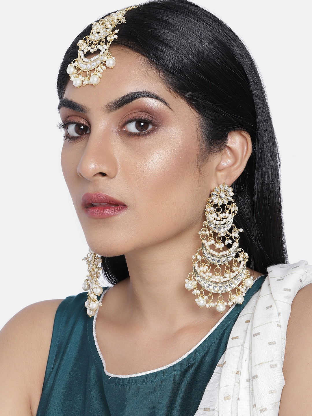 kundan , pearls , chandbali , drop earring