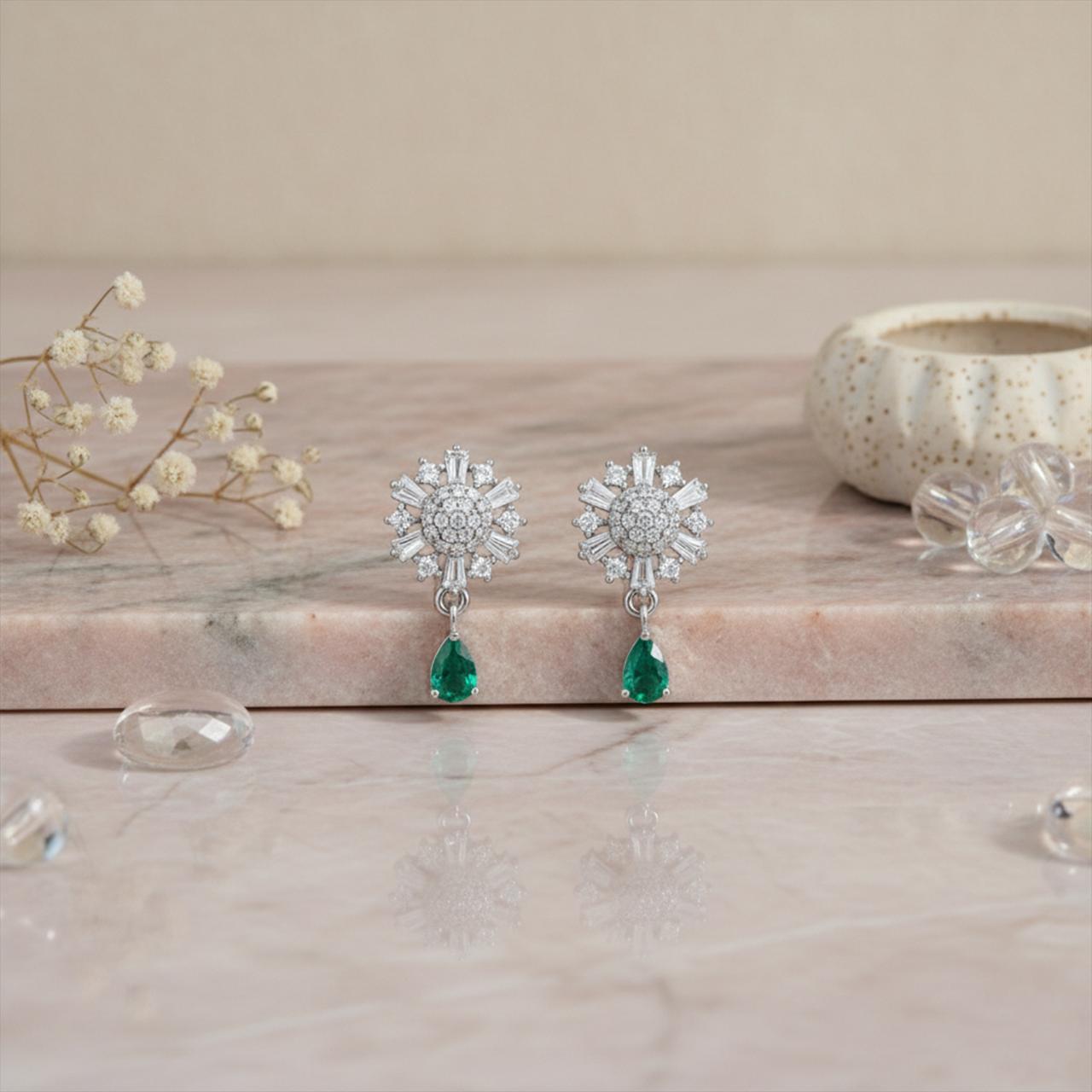 Nysa- Mint Winter Bloom Diamond Earrings