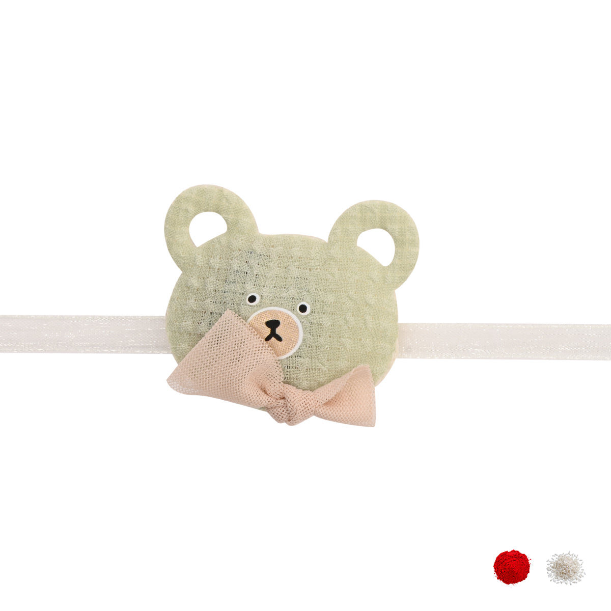 Adorable Mint Teddy Bear Kid LED Light Rakhi with Roli Chawal & Rakshabandhan Card
