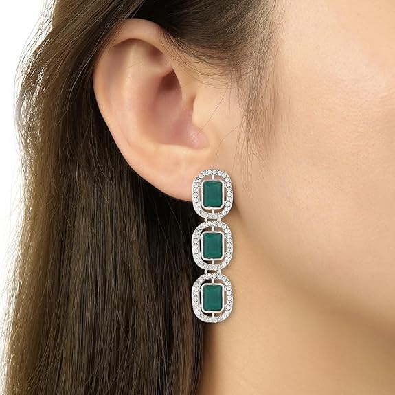 Helly Silver Green Earrings