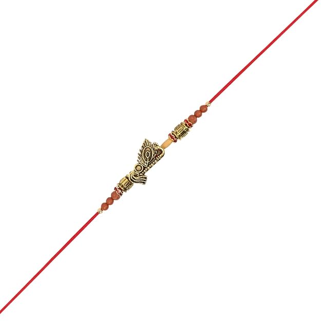 Mor Pankh Feather Rakhi with Roli Chawal & Raksha Bandhan Card