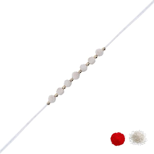 Soft Pom Pom Thread Rakhi with Roli Chawal & Raksha Bandhan Card