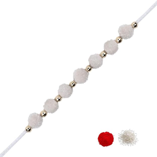Soft Pom Pom Thread Rakhi with Roli Chawal & Raksha Bandhan Card