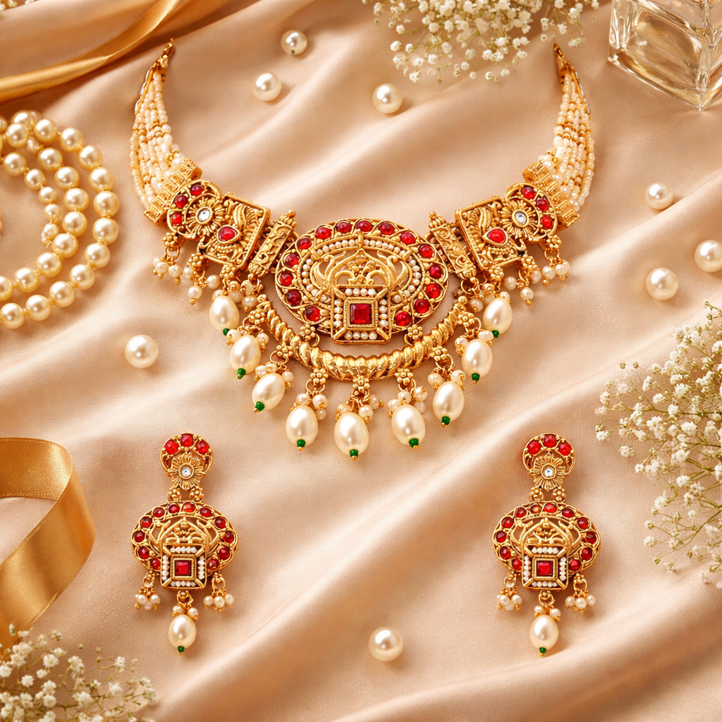Liyara - South Indian Pink Necklace Set