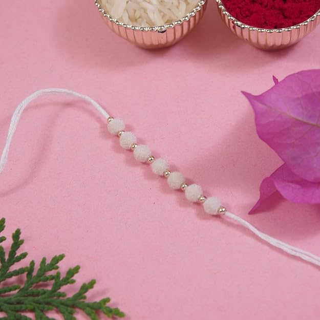 Soft Pom Pom Thread Rakhi with Roli Chawal & Raksha Bandhan Card