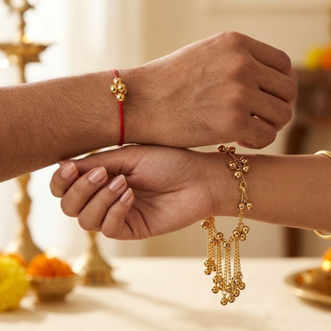 Ethnic Kashimiri Ghungroo Bhaiya Bhabhi Lumba Rakhi With Roli Chawal & Rakshabandhan Card