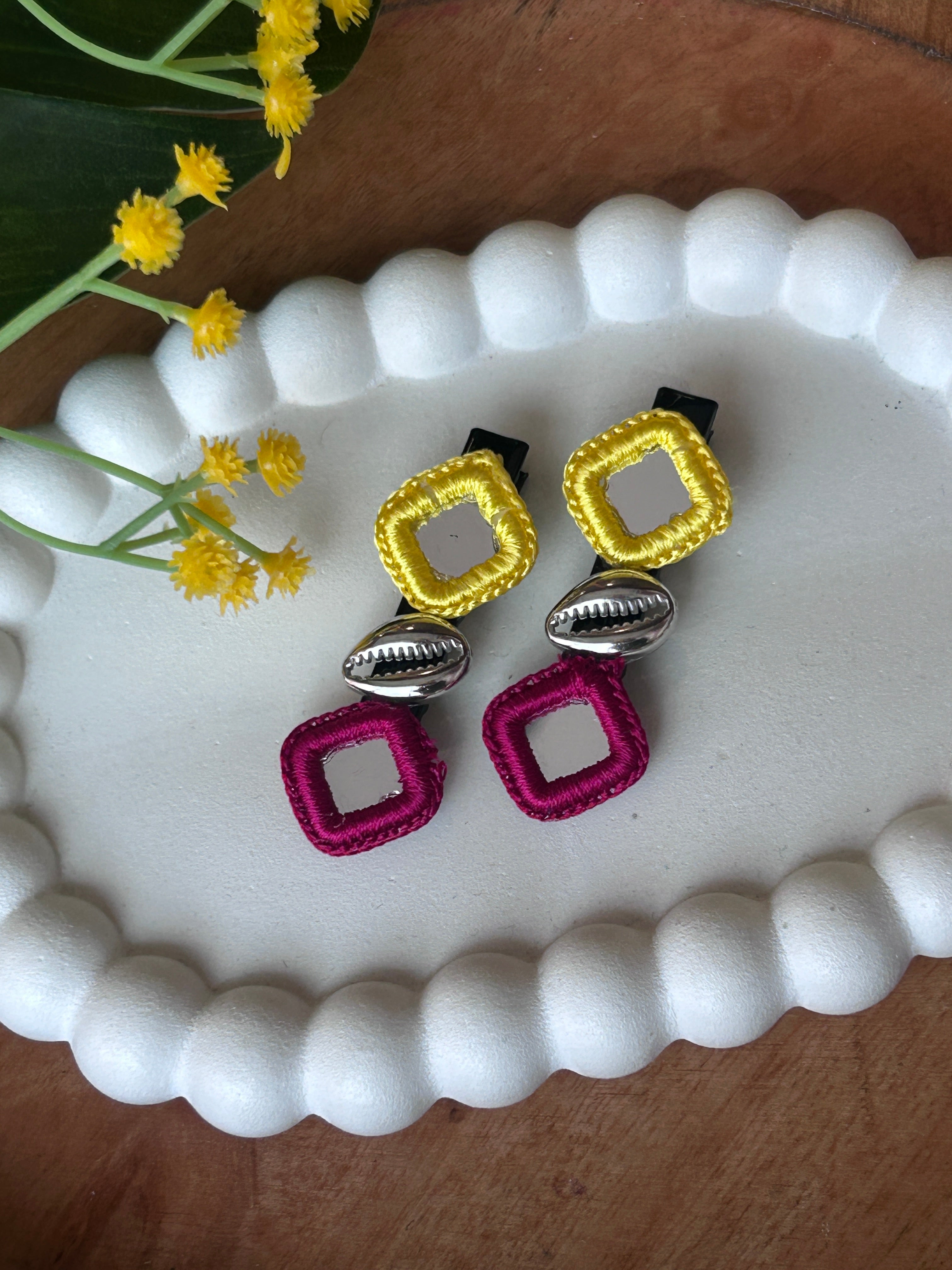 mirror handcrafted shells womens navratri traditional clips 