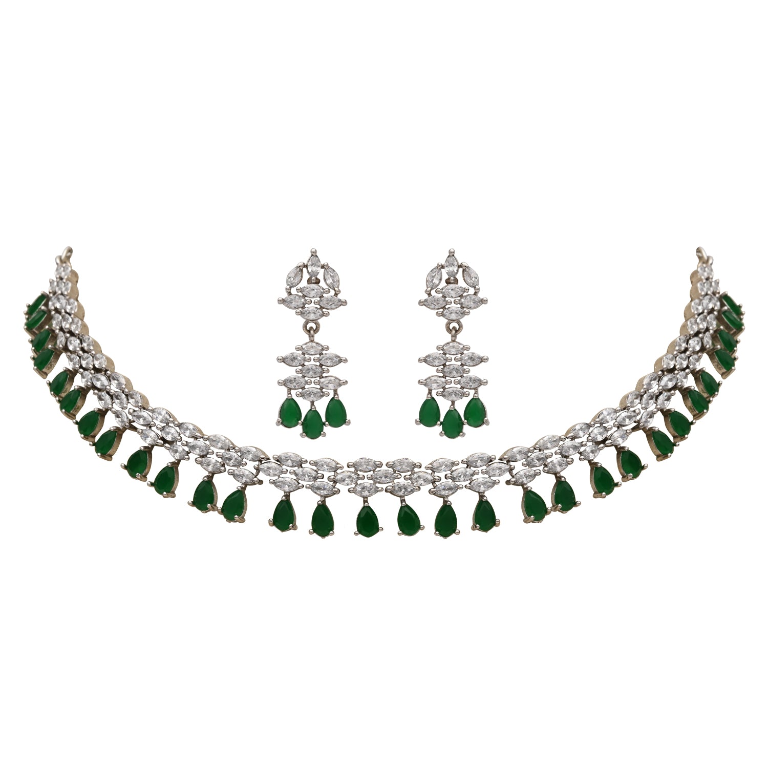 Amayah Rhodium Green Jewellery Set