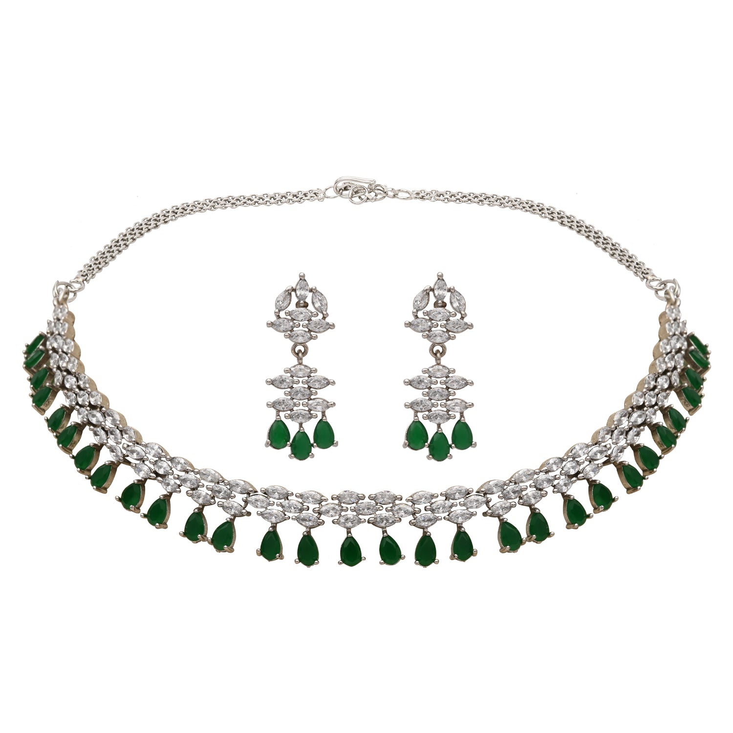 Amayah Rhodium Green Jewellery Set