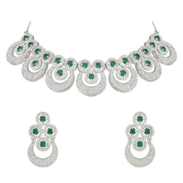 Aahana Rhodium Green Jewellery Set