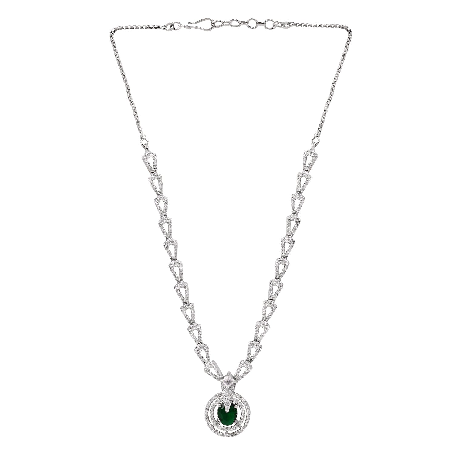 Aalisha - Silver Green Necklace Set