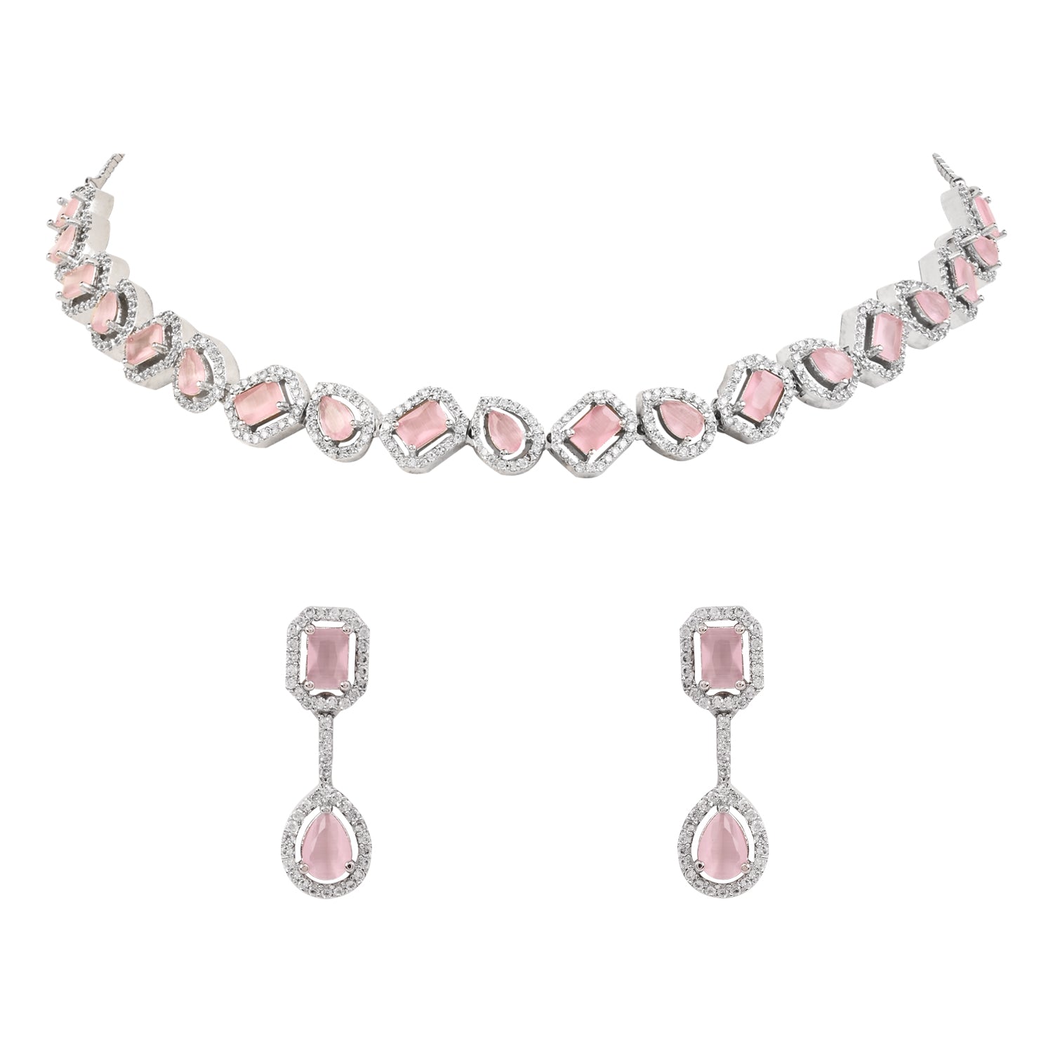 Aaesha - Silver Pink Necklace Set