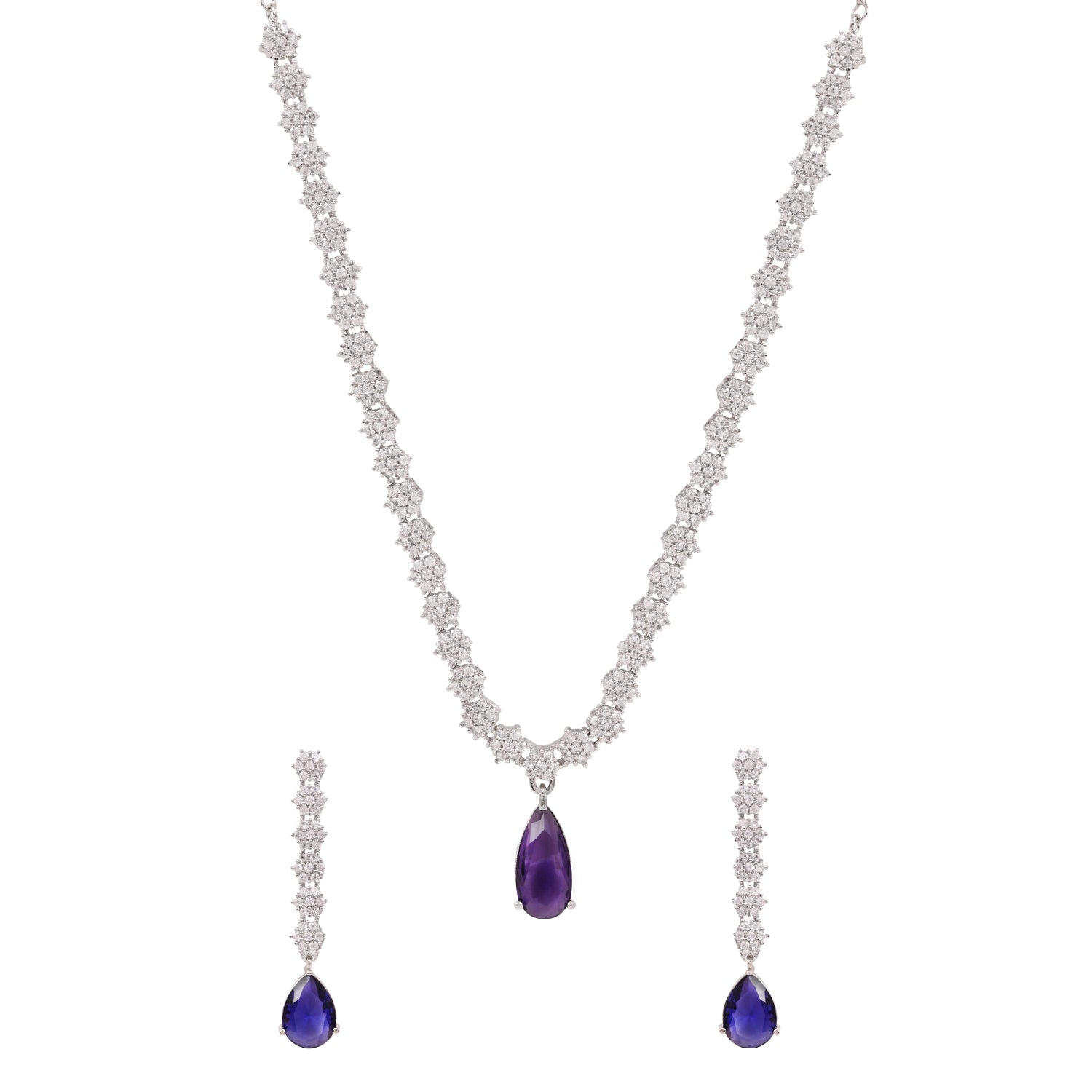 Dhanvi - Silver Blue Necklace Set