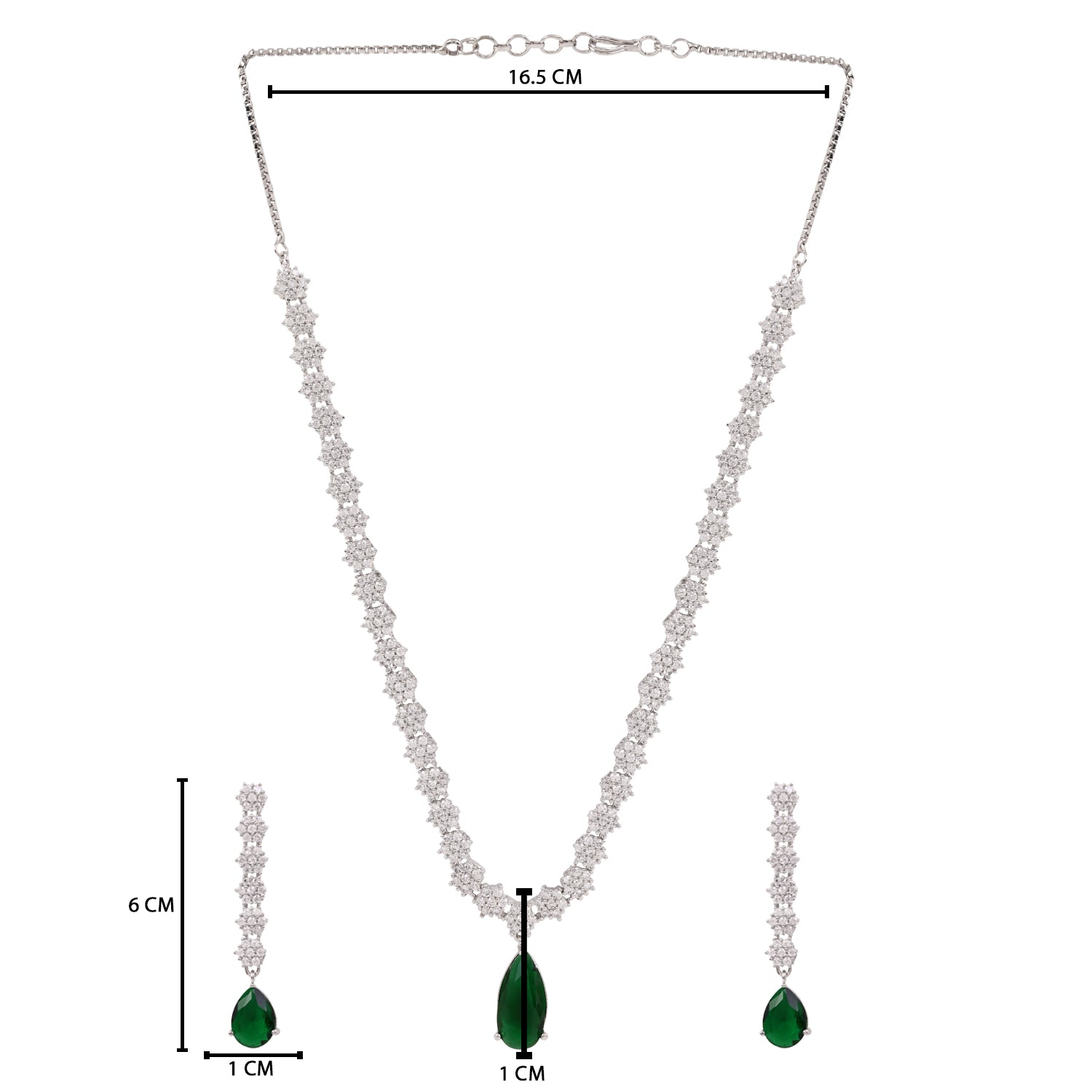 Dhanvi - Silver Green Necklace Set