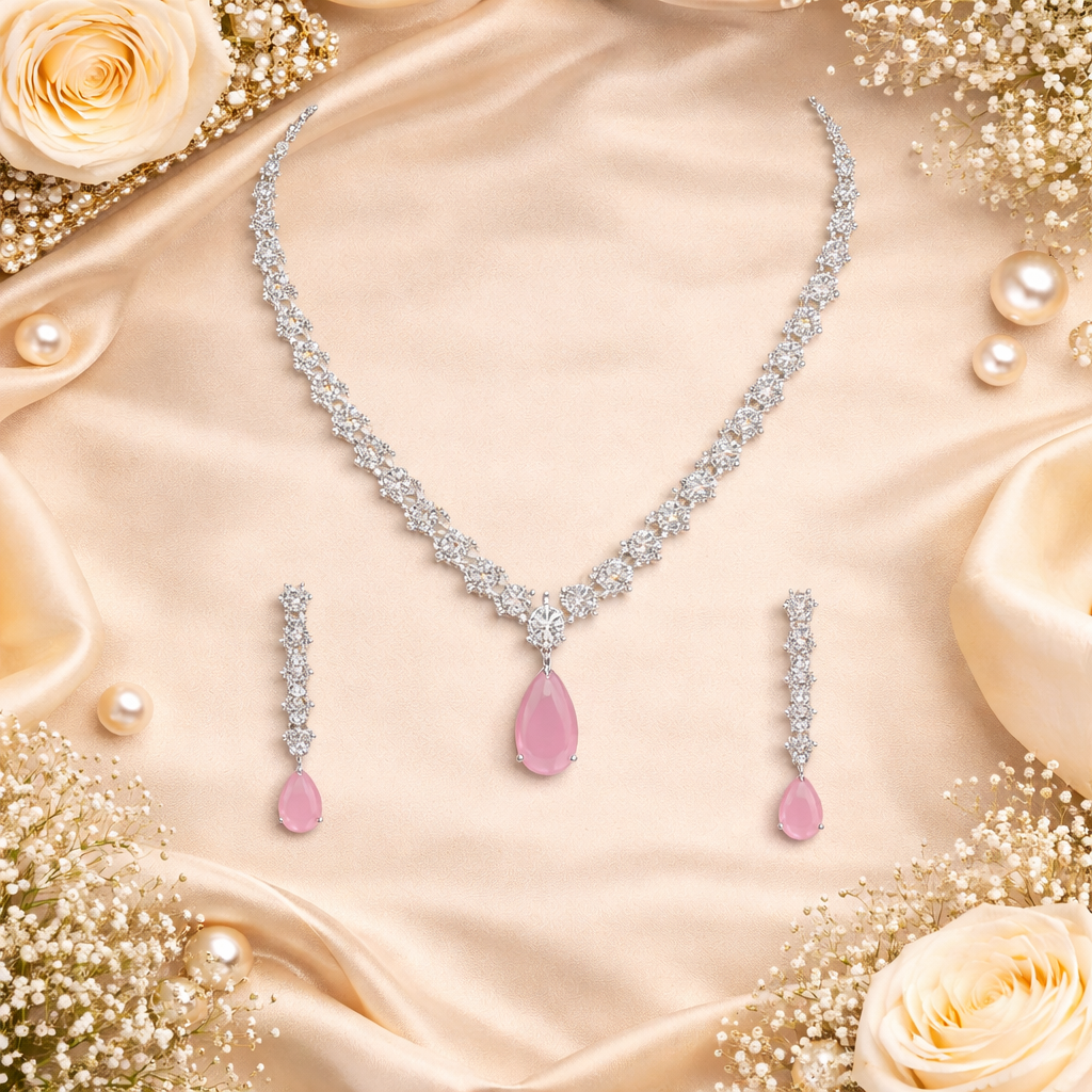 Dhanvi - Silver Pink Necklace Set