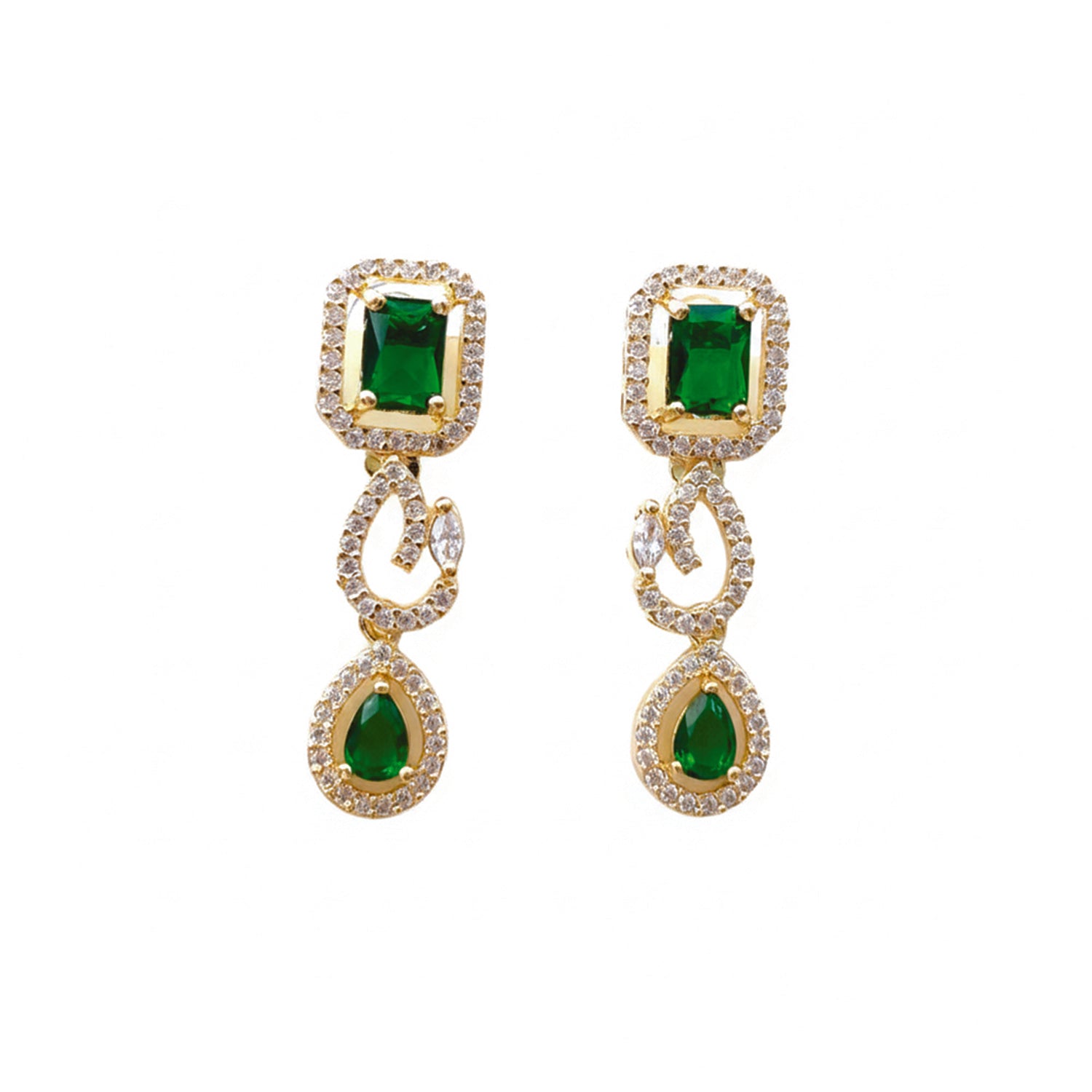 Millie- Emerald Elegance Gold Necklace Set with American Diamond-Style Detailing