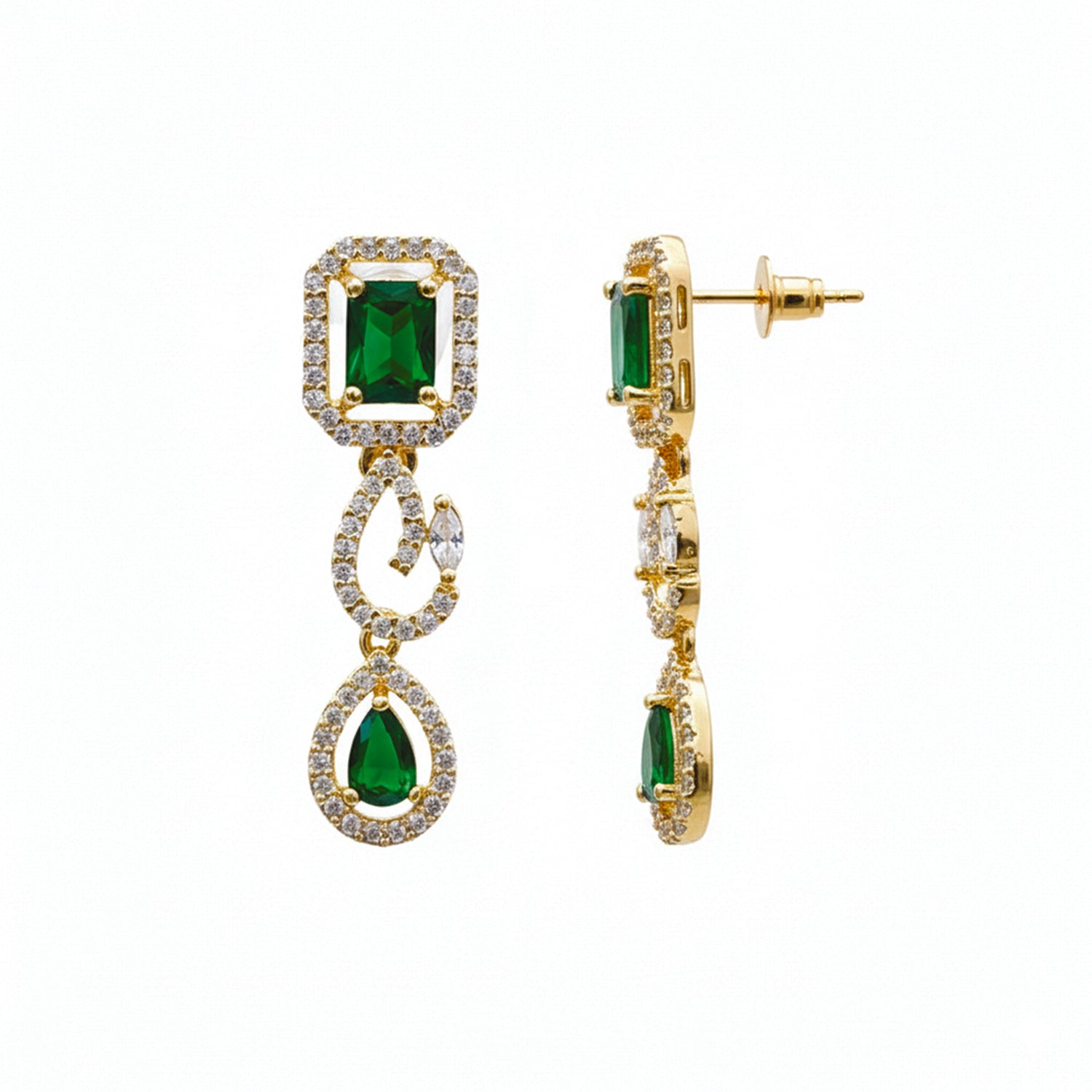 Millie- Emerald Elegance Gold Necklace Set with American Diamond-Style Detailing
