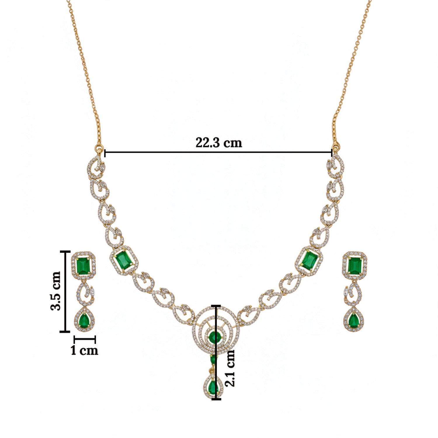 Millie- Emerald Elegance Gold Necklace Set with American Diamond-Style Detailing