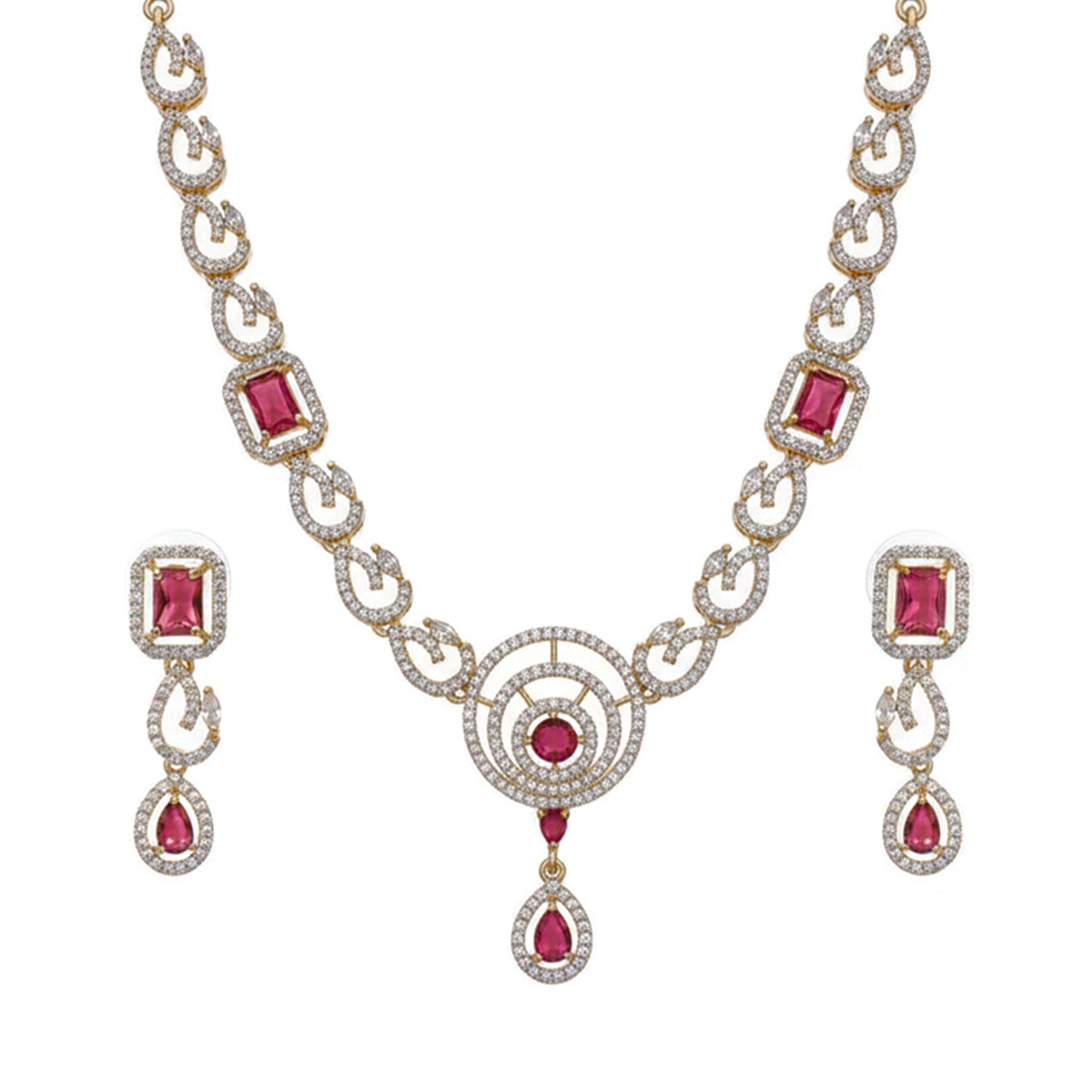 Millie- Ruby Necklace Set with American diamond Style detailing
